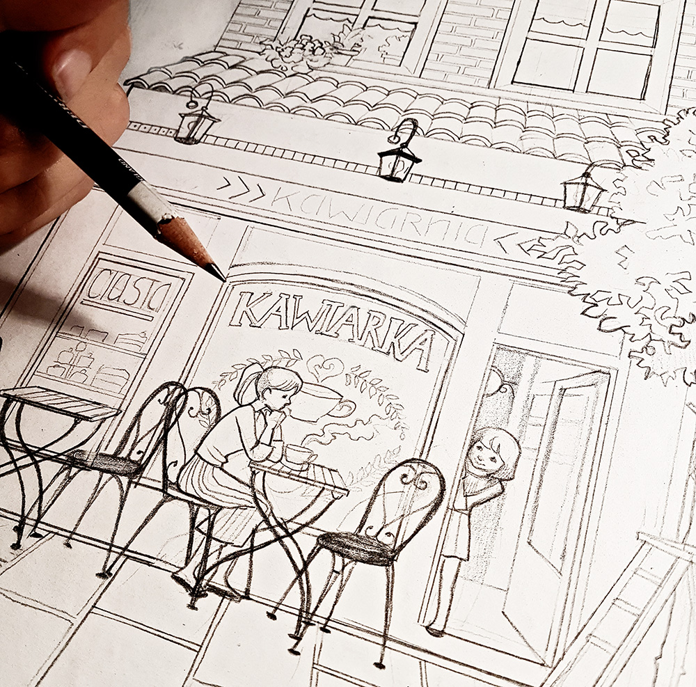 1000x987 Coffeeshop Lines Kamila Stankiewicz - Coffee Shop Drawing