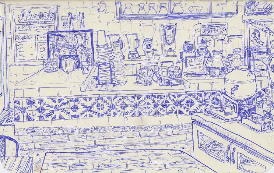 900x568 alana's coffee shop, mar vista drawing - Coffee Shop Drawing