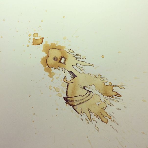 605x605 i turn random coffee stains into monsters bored panda - Coffee Stain Drawing