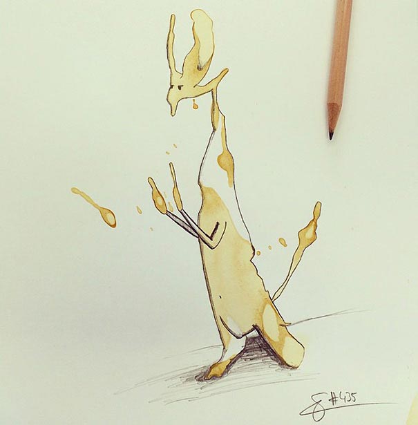 605x615 random coffee stains turned into monsters - Coffee Stain Drawing