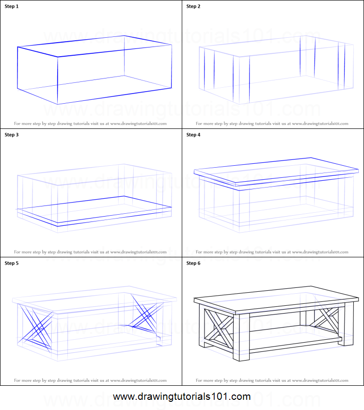 751x846 How To Draw A Coffee Table Printable Step - Coffee Table Drawing