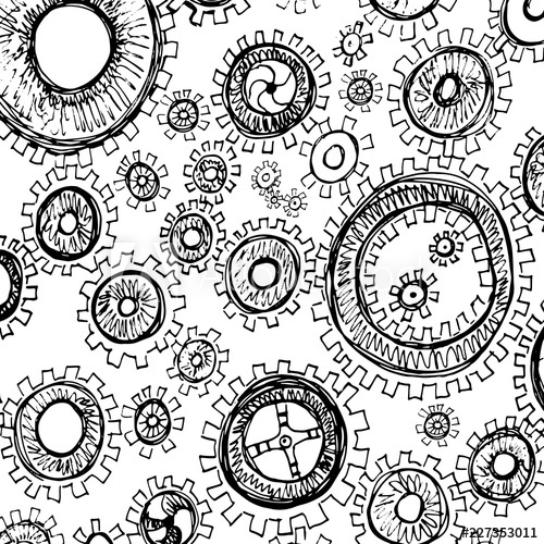 500x500 Gears And Cog Wheel Hand Drawing On White - Cog Drawing
