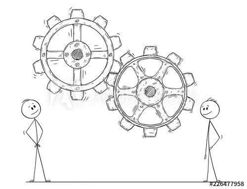 500x383 Cartoon Stick Drawing Conceptual Illustration Of Two Men - Cog Drawing
