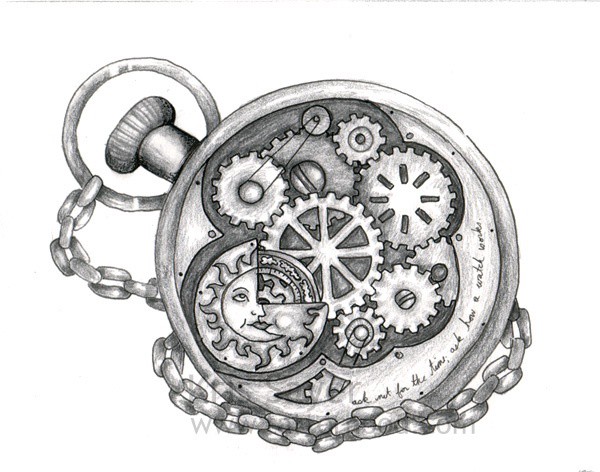 600x472 drawn pocket watch w gear - Cogs And Gears Drawing