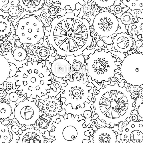 500x500 cartoon black and white seamless pattern with doodle gears can be - Cogs And Gears Drawing