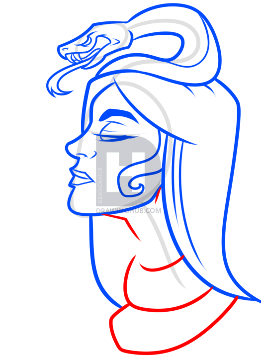 525x720 Snake Girl Drawing Lesson, Step - Coiled Snake Drawing