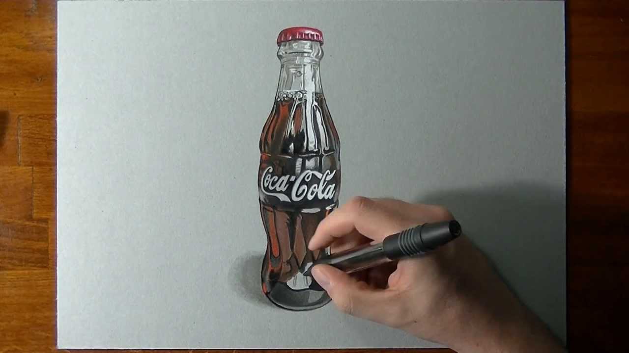 1280x720 Drawing A Coca Cola Contour Bottle - Coke Bottle Drawing