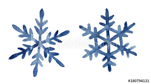 500x278 Set Of Two Dark Blue Watercolor Snowflakes Illustration Holiday - Cold Weather Drawing