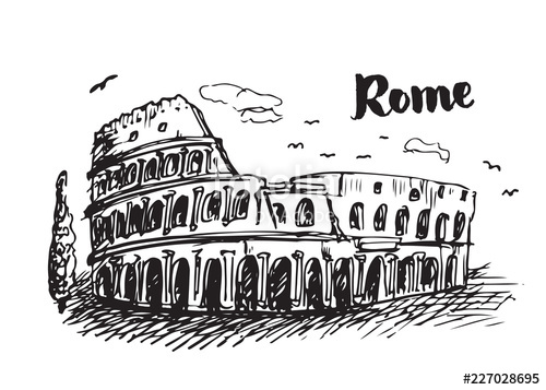 500x357 drawing colosseum with rome lettering sketch of famous old - Coliseum Drawing