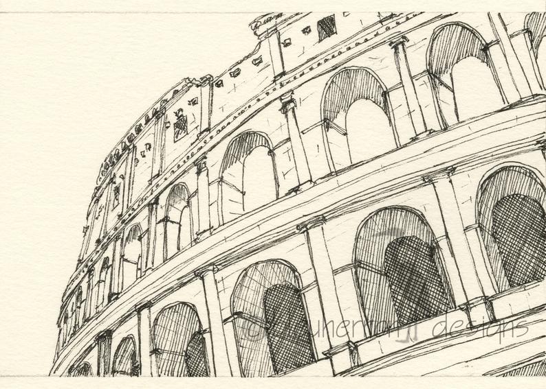 794x567 rome italy sketch coliseum rome art drawing print etsy - Coliseum Drawing