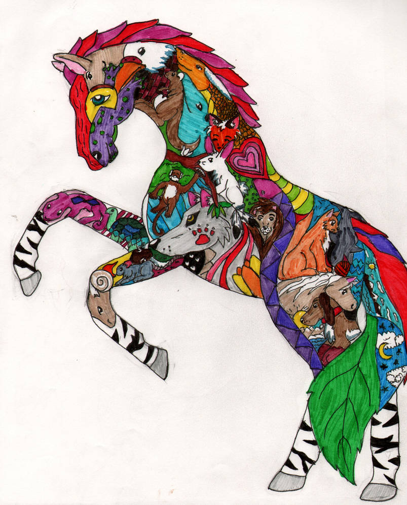 803x995 horse animal collage drawing - Collage Drawing