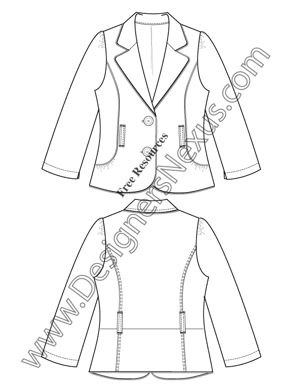 612x792 notched collar blazer illustrator flat fashion sketch - Collar Drawing