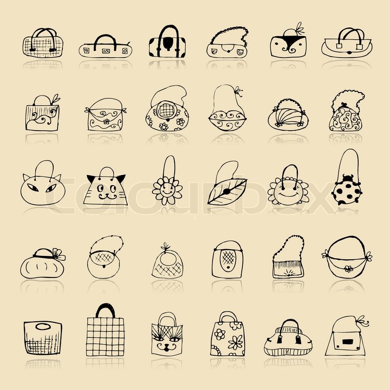 800x800 Collection Of Bags, Sketch Drawing For Stock Vector Colourbox - Collection Drawing