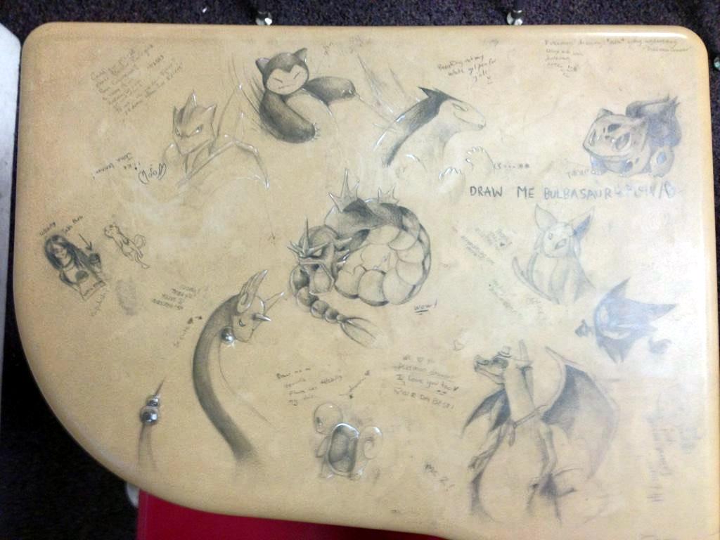 1024x768 pokemon drawings found on a desk on my college campus - College Campus Drawings