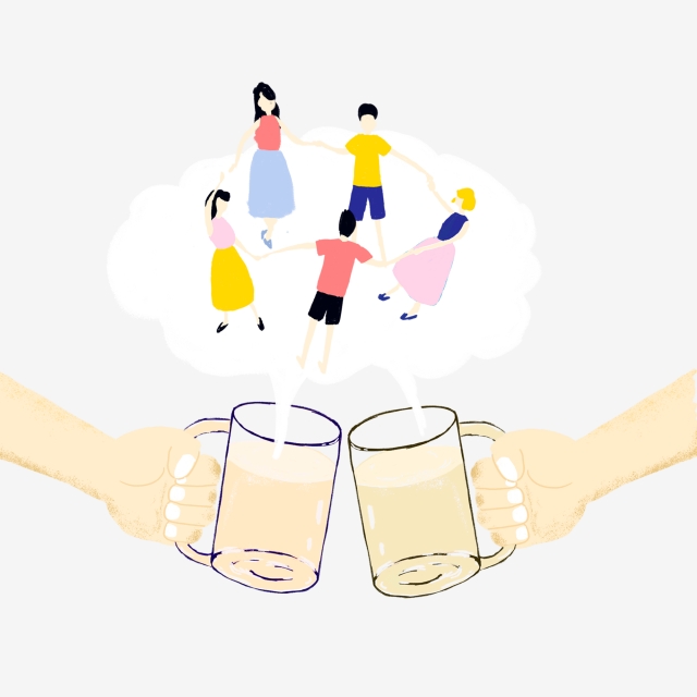 640x640 Creative Hand Drawn Collision Of Wine Glasses With Happy Young Man - Collision Drawing