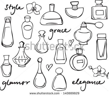 450x394 various perfume bottles drawings set - Cologne Drawing