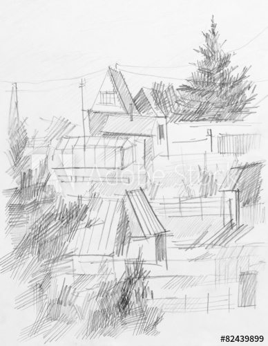 388x500 Summer Colony, Pencil Drawing - Colony Drawing