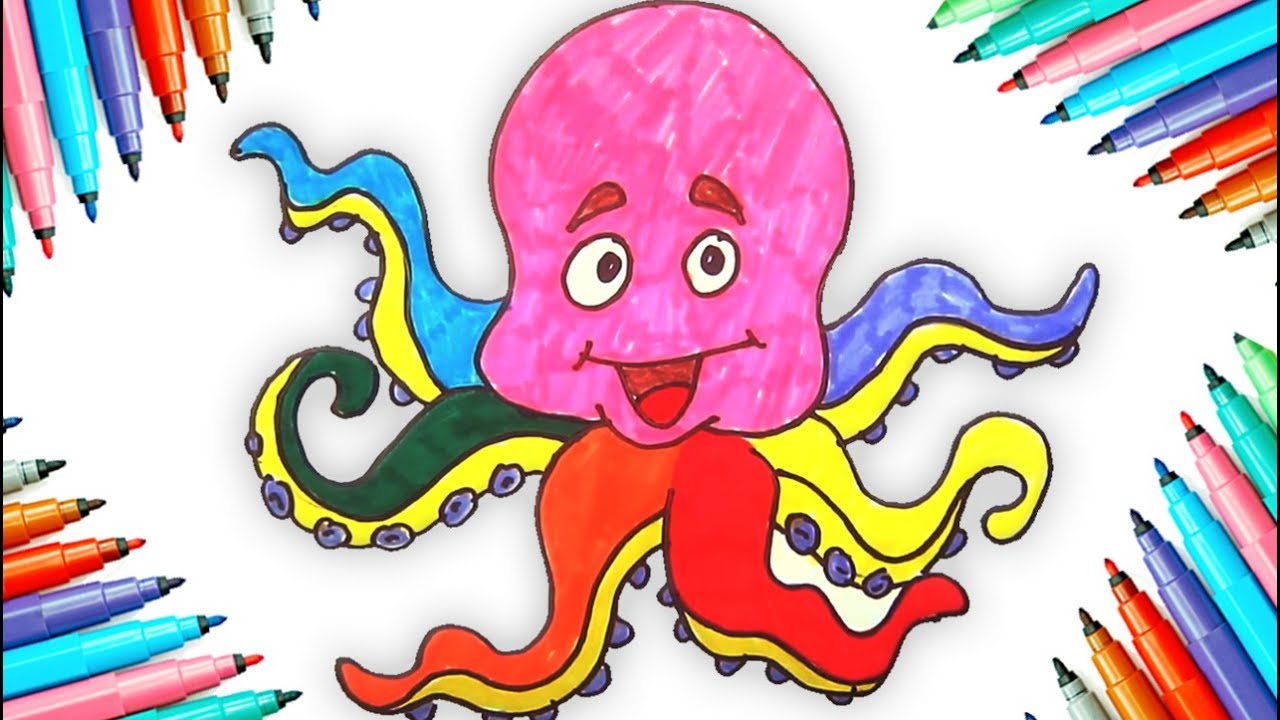 1280x720 Drawing Octopus Step - Color Sketch Pen Drawing