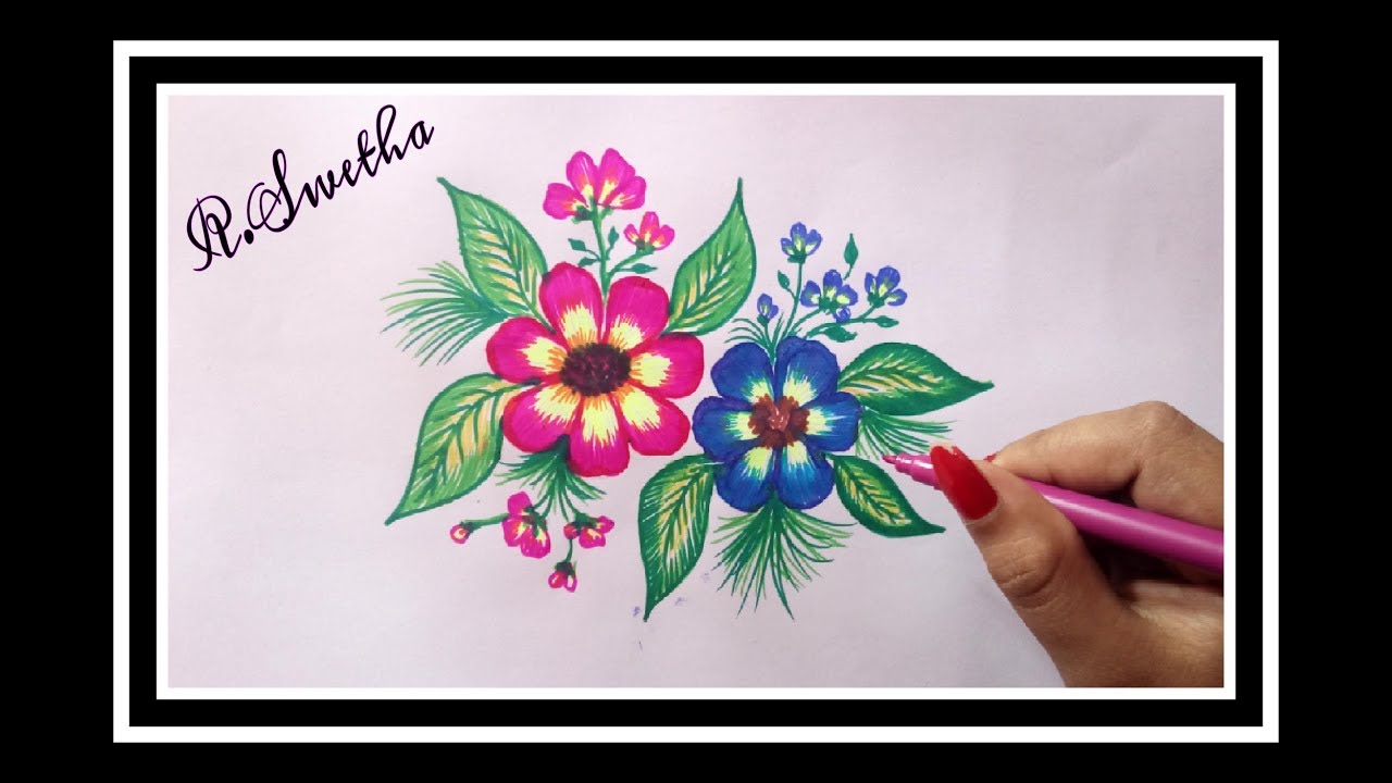 1280x720 Flower Design With Sketch Pen - Color Sketch Pen Drawing
