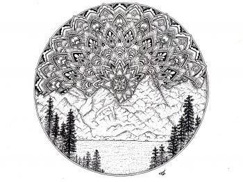 350x262 Hand Drawn Illustration Of The Rocky Mountains In Colorado - Colorado Drawing