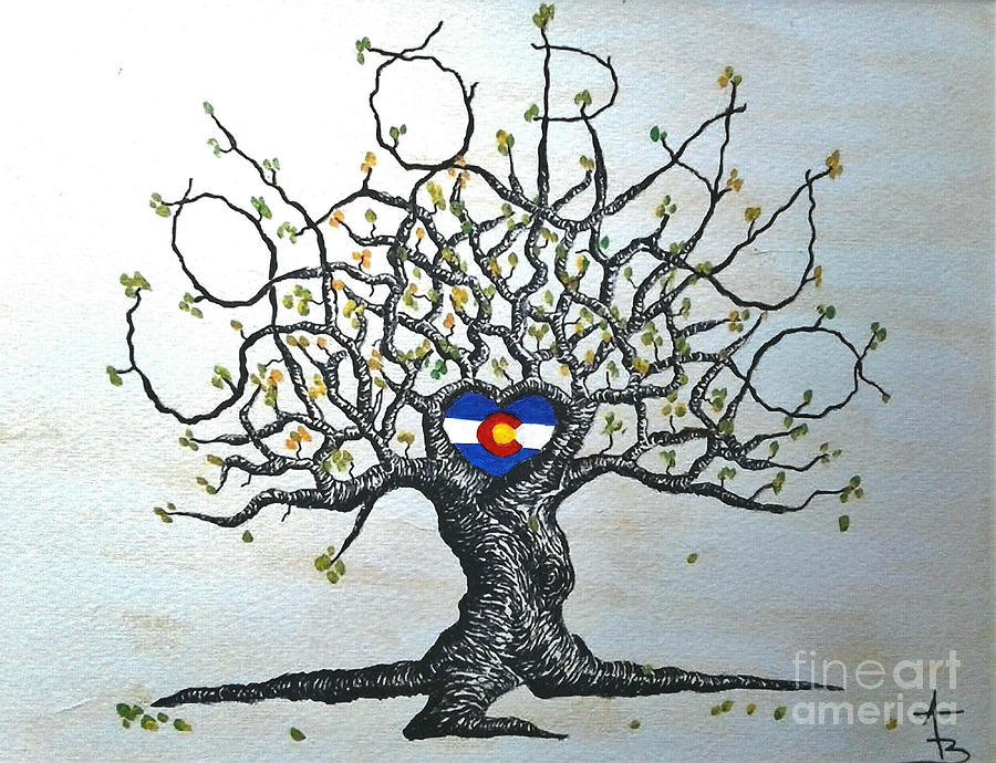 900x690 Colorado Flag Love Tree Drawing - Colorado Drawing