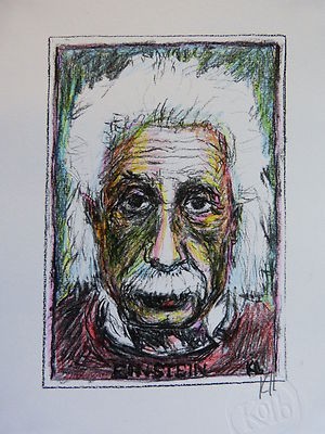 300x400 al einstein hand colored charcoal drawing print kolb signed aceo - Colored Charcoal Drawing
