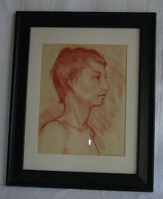 328x400 Amber Color Charcoal Drawing Woman's Face Side View X - Colored Charcoal Drawing