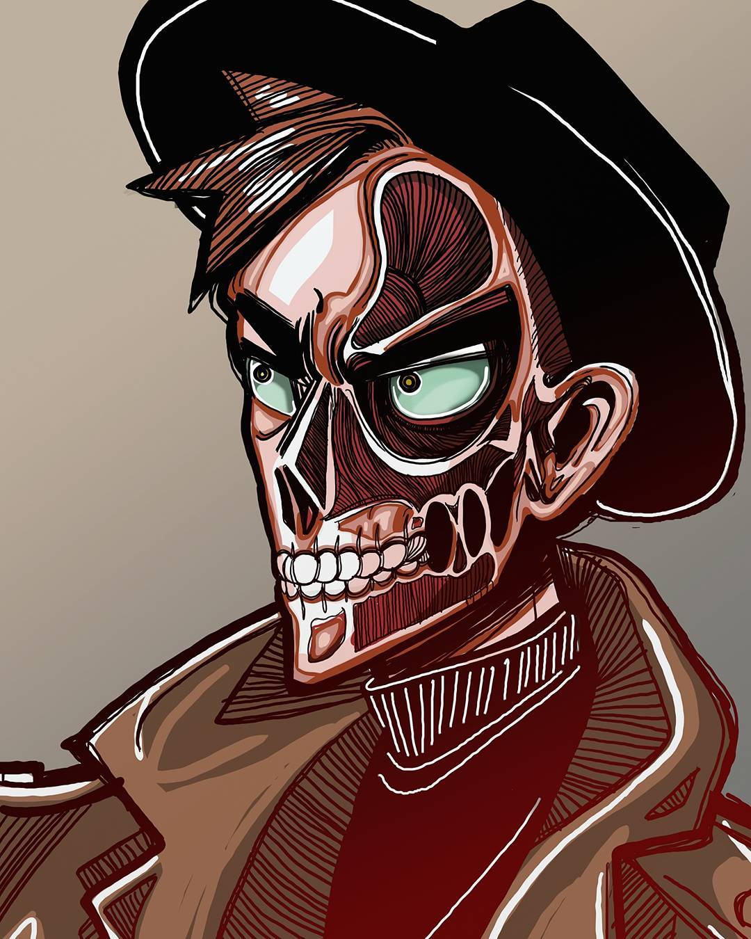 1080x1350 cool exposed skull colored drawing - Colored Drawings