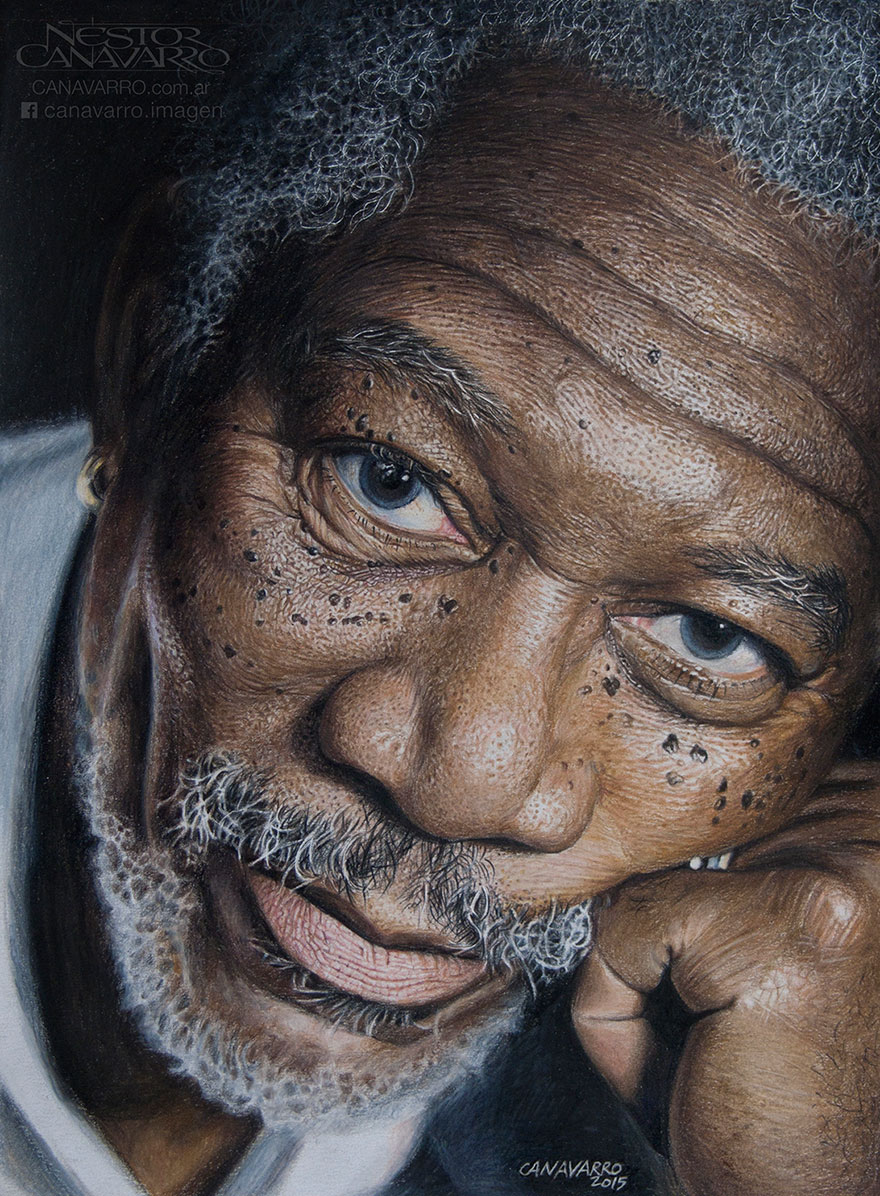 880x1196 my hour high detail drawing of morgan freeman in color pencils - Colored Drawings
