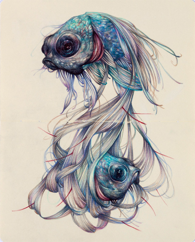 640x796 the colored pencil drawings of marco mazzoni depict the cycles - Colored Drawings