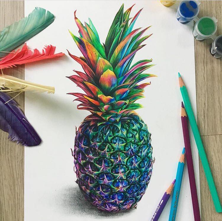 750x748 Pineapple Color Pencil Drawing - Colored Pencil Drawings