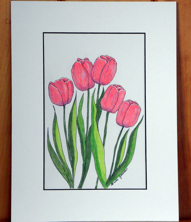 794x923 colored pencil tulips red spring tulip flower drawing etsy - Colored Pencil Flower Drawings