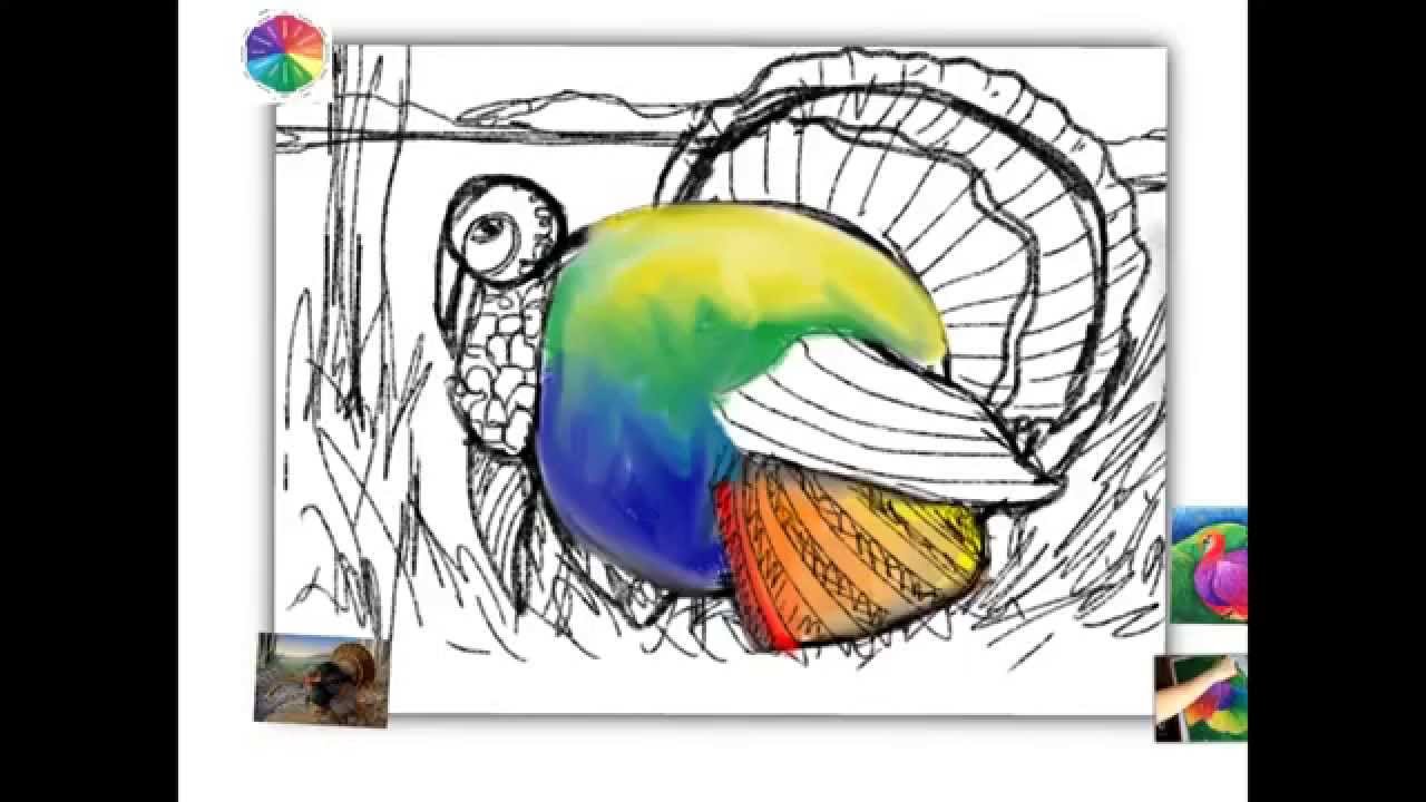 1280x720 Turkey Drawing Using A Color Wheel Theme - Colored Turkey Drawing
