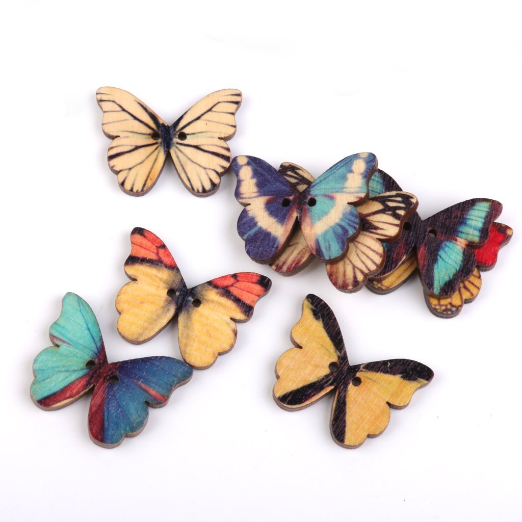 1024x1024 drawing colorful butterfly wood buttons for sewing diy craft - Colorful Butterfly Drawing