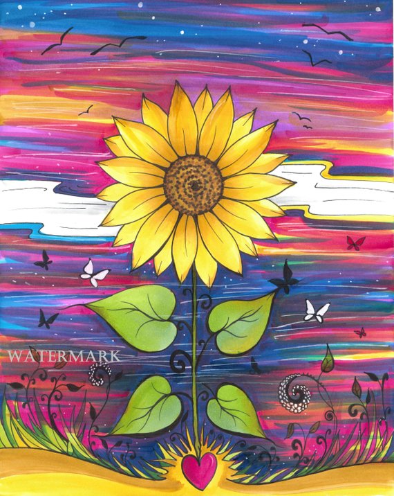 570x716 sunflower art print colorful drawing flower art prints etsy - Colorful Drawing
