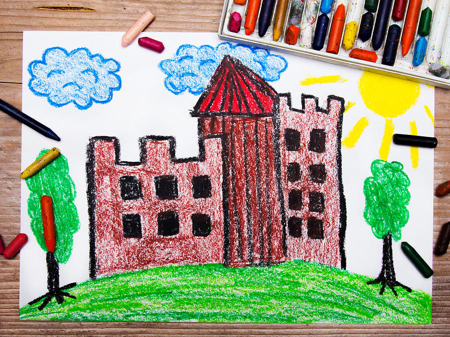 900x675 colorful drawing medieval castle on the hill - Colorful Drawing