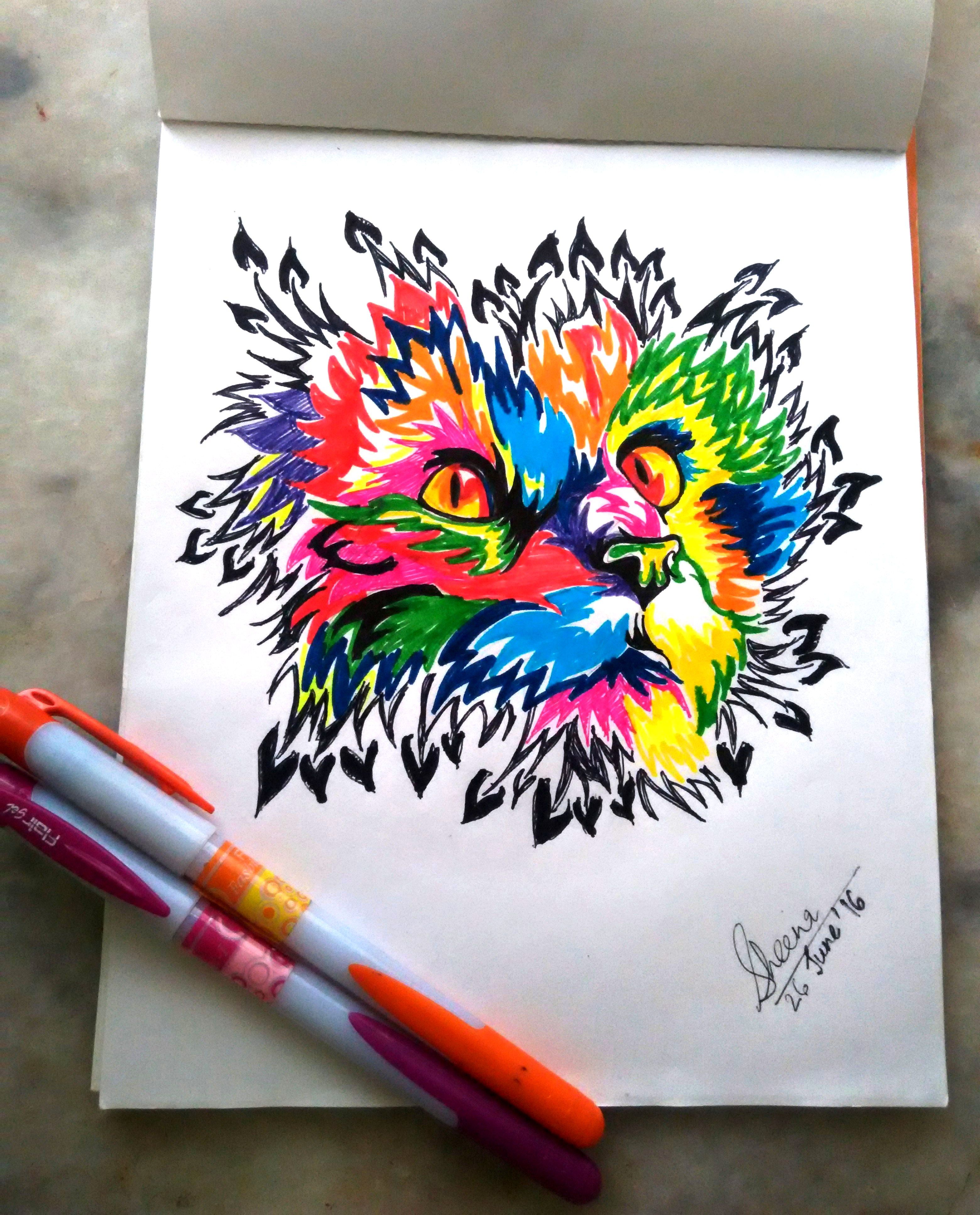 3120x3866 colorful drawing of a cat made - Colorful Drawing