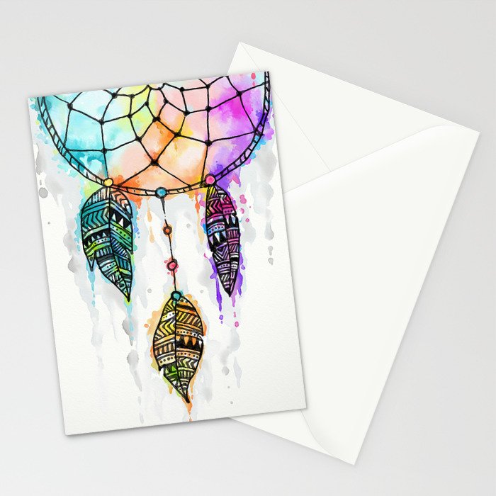 700x700 colorful dreamcatcher watercolor painting stationery cards - Colorful Dream Catcher Drawing