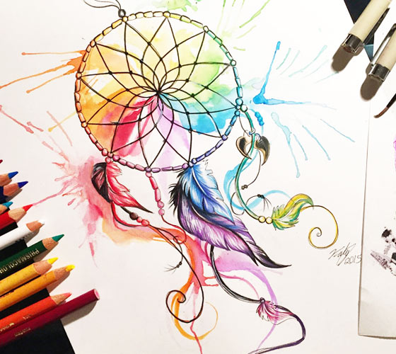 560x500 dream catcher drawing colour - Colorful Dream Catcher Drawing
