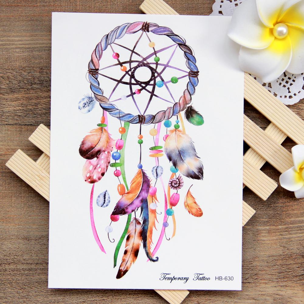 1000x1000 waterproof temporary tattoo sticker colorful dreamcatcher boho - Colorful Dream Catcher Drawing