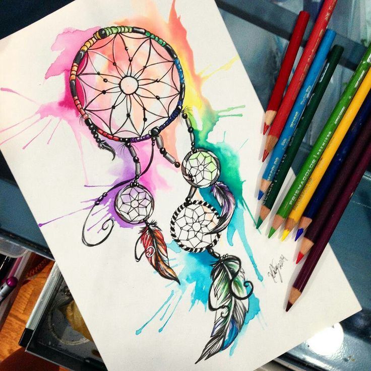 736x736 colorful dream catcher drawing - Colorful Dream Catcher Drawing