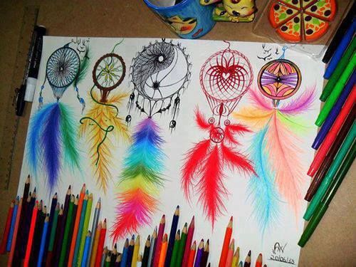 500x375 colorful dream catcher drawing - Colorful Dream Catcher Drawing