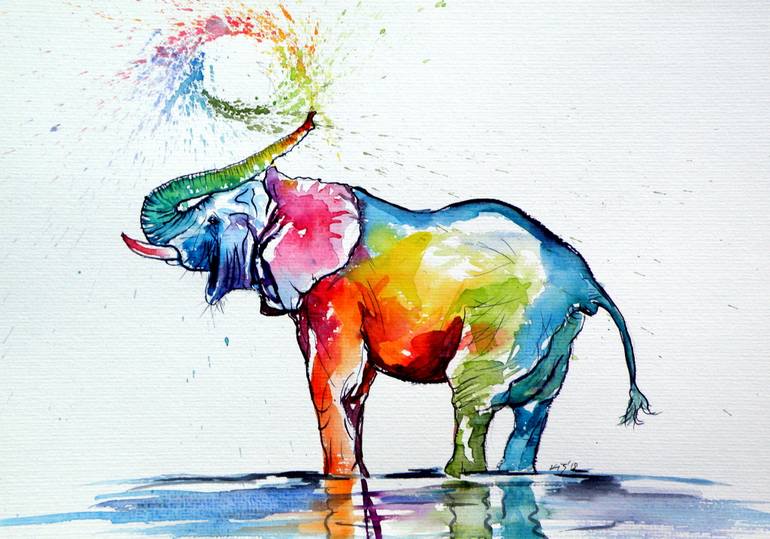 770x539 Colorful Elephant Playing Painting - Colorful Elephant Drawing