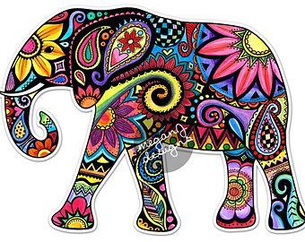 340x270 elephant car decal colorful design bumper sticker laptop decal - Colorful Elephant Drawing