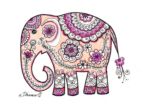 570x409 elephant drawing painting paisley indian art ethnic wall decor etsy - Colorful Elephant Drawing