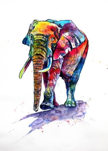 375x524 Happy Colorful Elephant Painting - Colorful Elephant Drawing