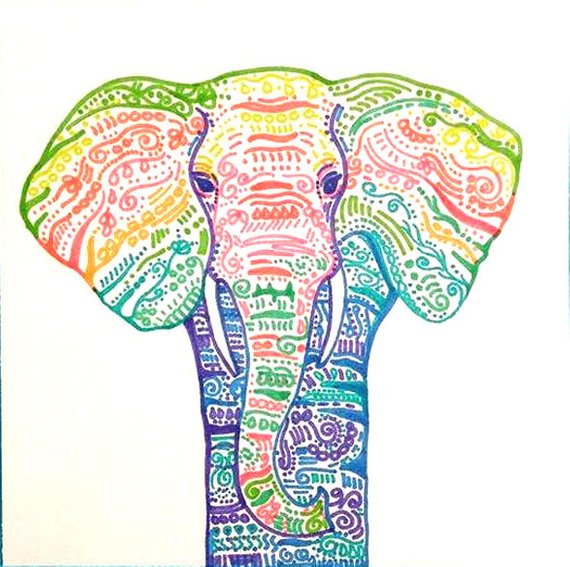 570x567 Items Similar To Rainbow Elephant Drawing Colorful Elephant - Colorful Elephant Drawing