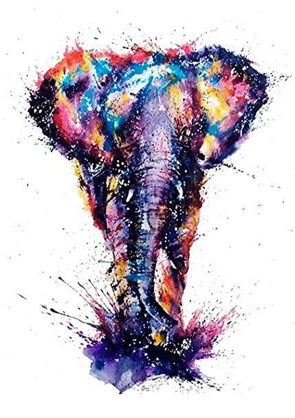 429x606 Km Colorful Drawing Elephant Temporary Body Back - Colorful Elephant Drawing