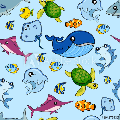 500x500 Cute Kids Fish Pattern For Girls And Boys Colorful Fish - Colorful Fish Drawing