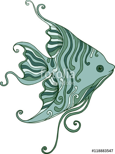 375x500 Decorative Hand Drawn Doodle Fish Illustration Ornate Colorful - Colorful Fish Drawing